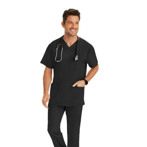 HH Works Healing Hands Scrub Shirt Men 2XL Black Style 2590 Matthew Short Sleeve - Picture 2 of 11